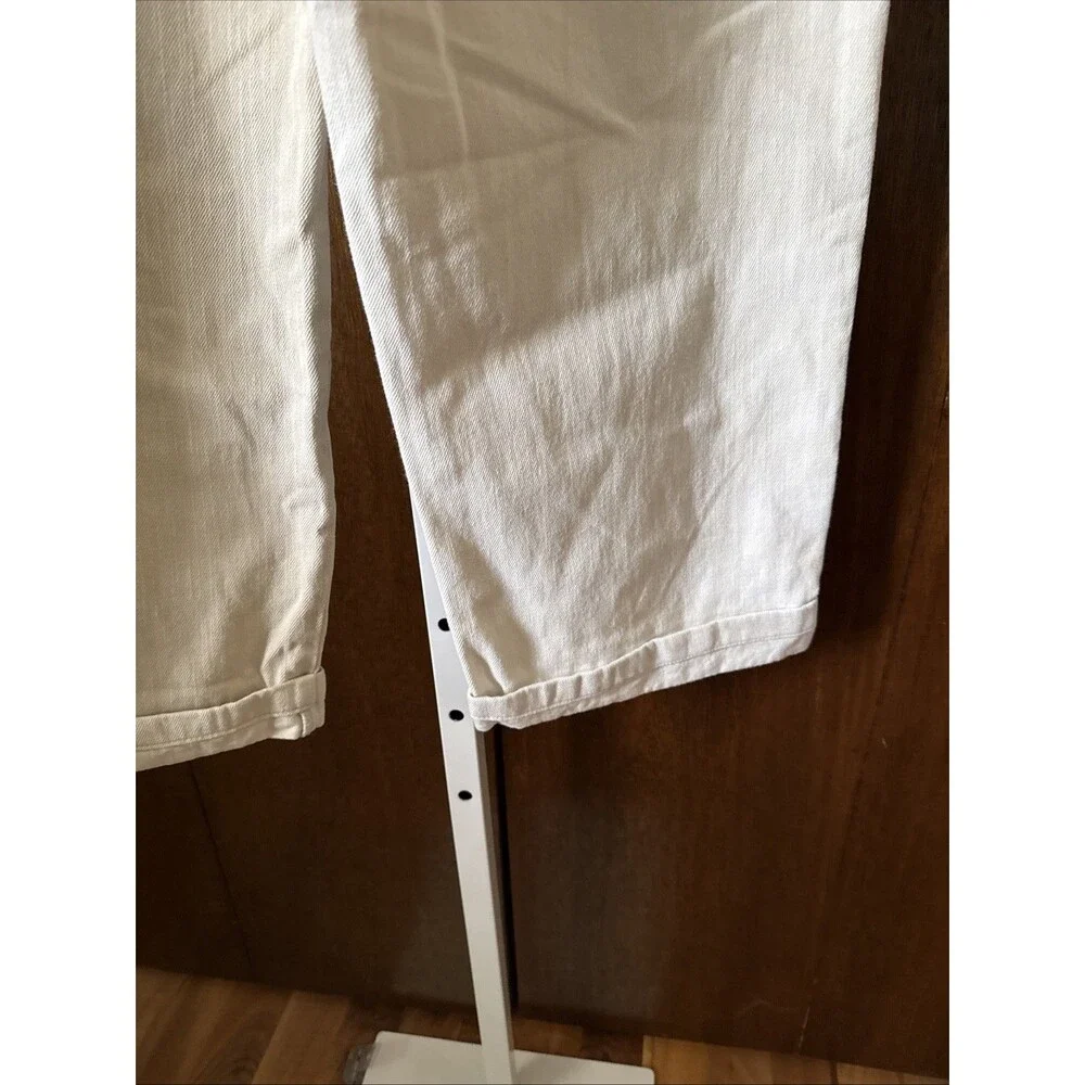 12th Tribe Jeans Womens High rise Barrel Leg Baggy Denim 2 Tone Cream sz M $98